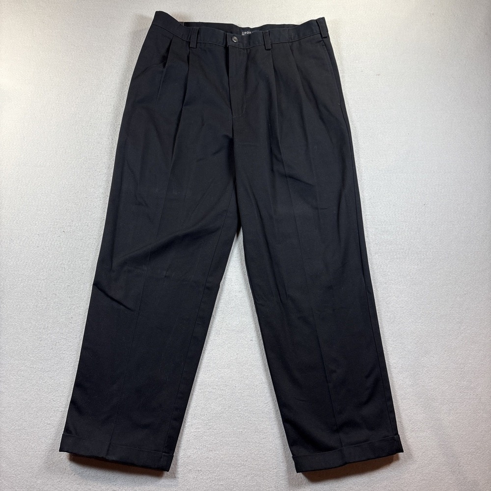 IZOD AMERICAN CHINO Pants Men's 36x30 Double Pleat Classic Black New‎ w/ Tags